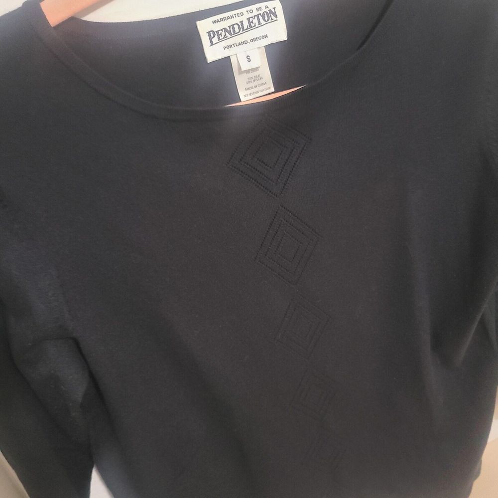 Pendleton Silk Blend Black Sweater Top 3/4 Length Sleeve Womens Size Small